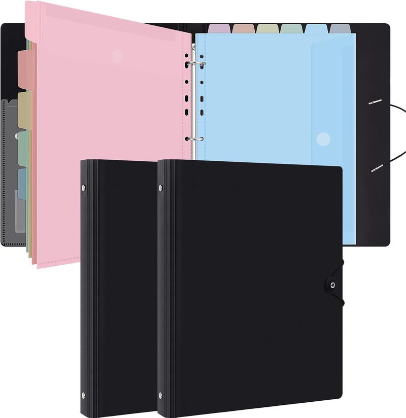 Uquelic A4 Binder, Folio Document Organizer with 12 Pockets, 3 Ring Folder Letter Size/A4, Cute Life Binder for Paper, Files, Photos, Letters, Cards(Macaron 2 Pack) - Image 1